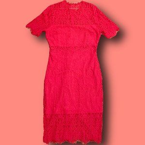 Hot pink/fuchsia lace mid-length dress